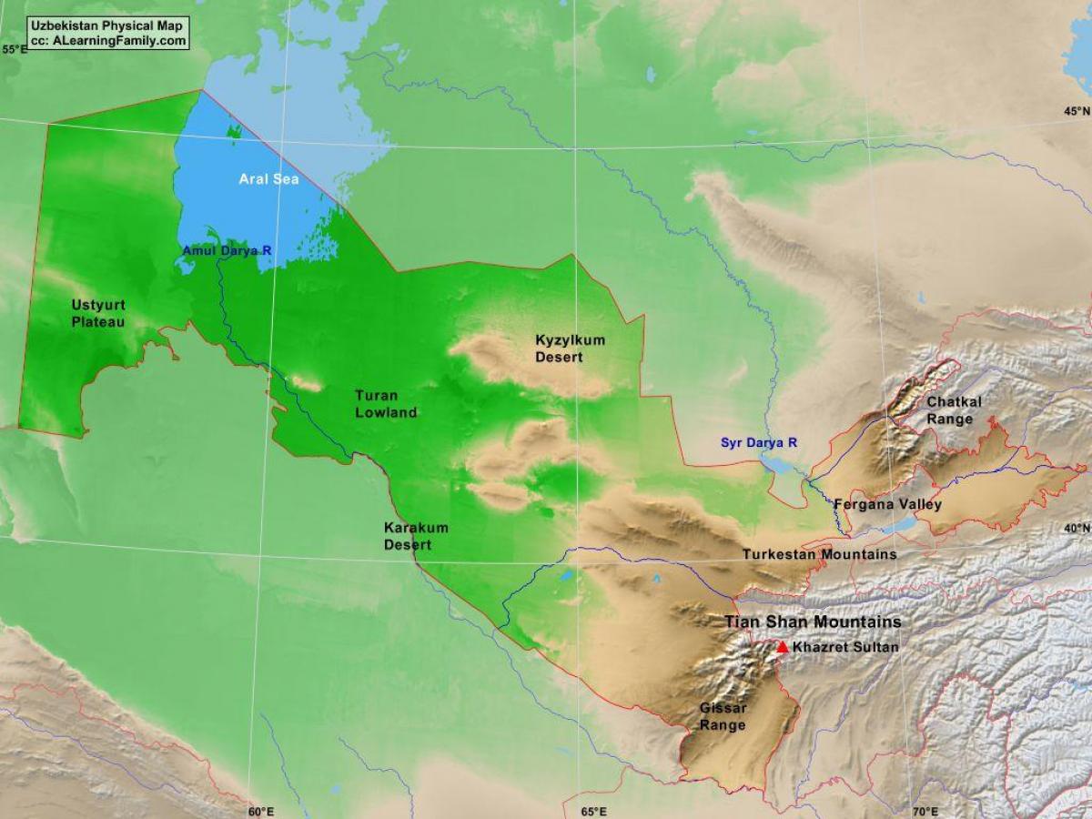 karte Uzbekistāna fizisko