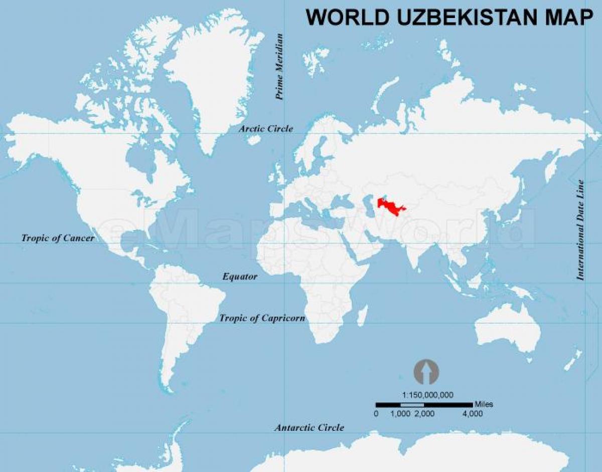 Uzbekistāna atrašanās vietu uz pasaules kartes