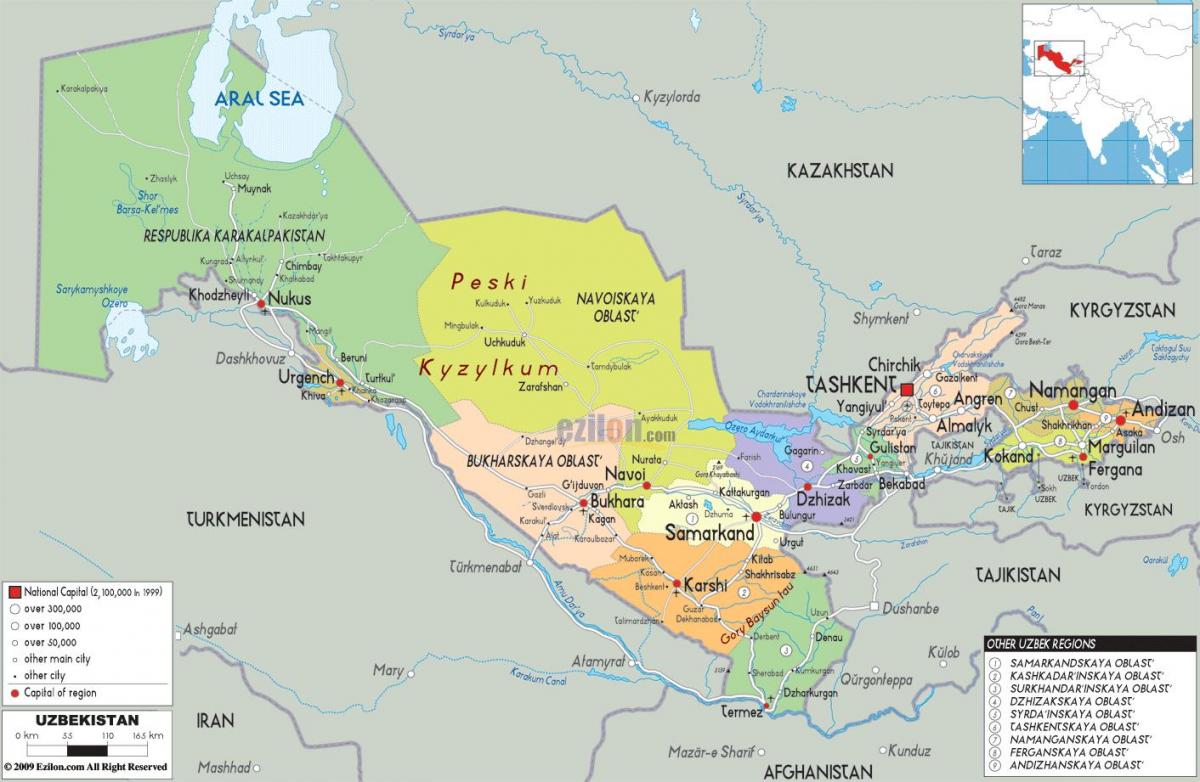 karte Uzbekistāna