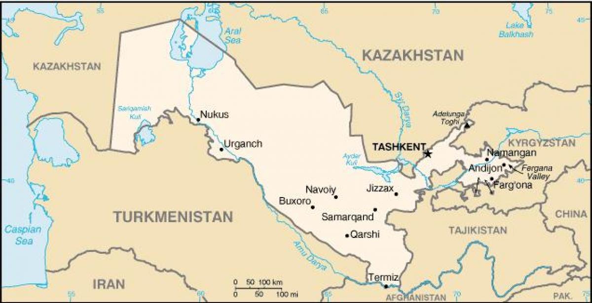 kartes Uzbekistānas pilsētām