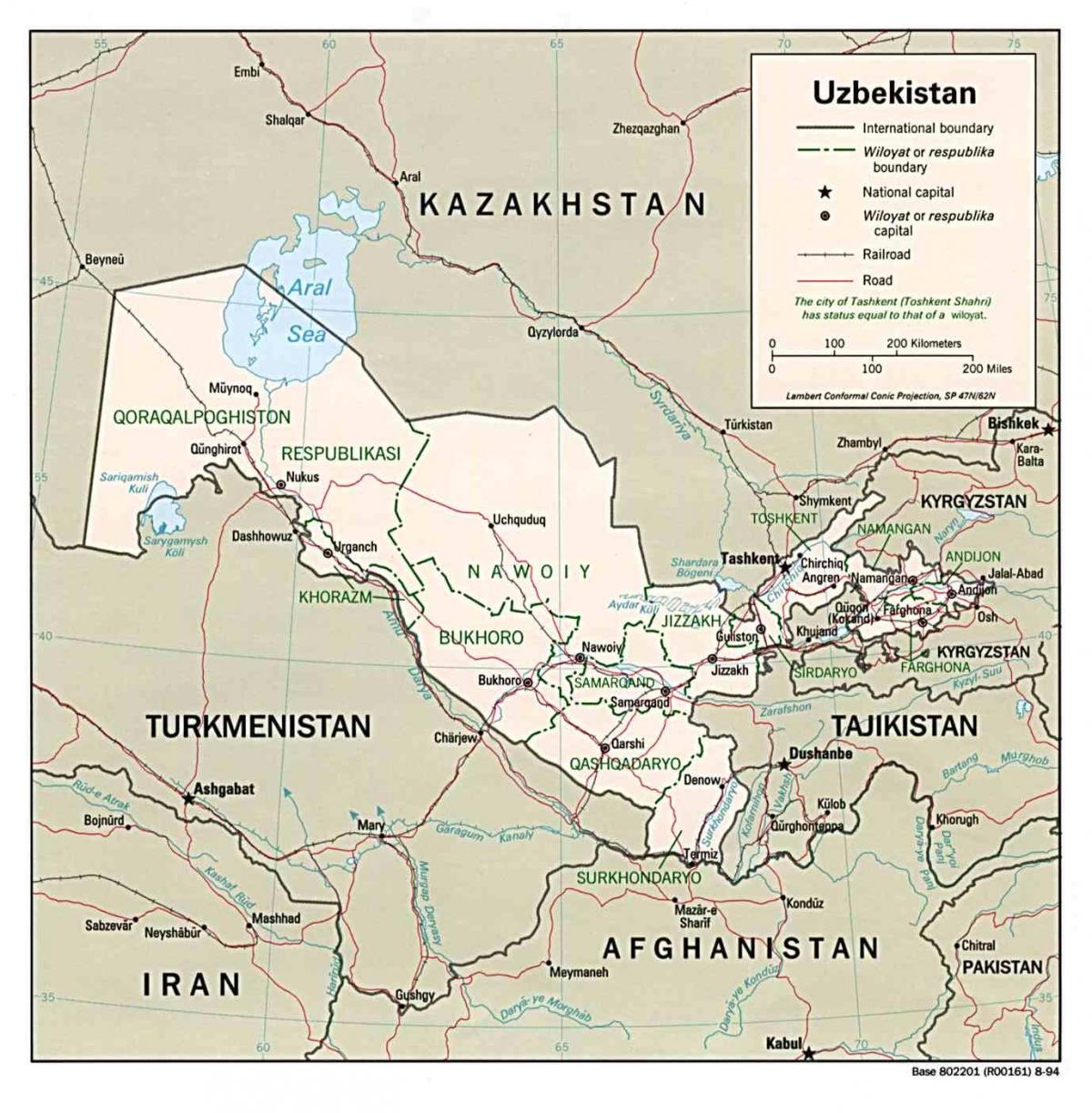kartes Uzbekistāna apkārtējām valstīm