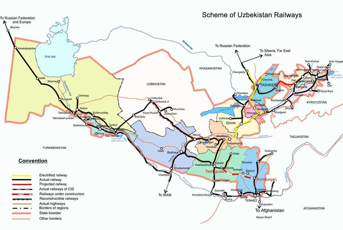Uzbekistānas dzelzceļa kartes